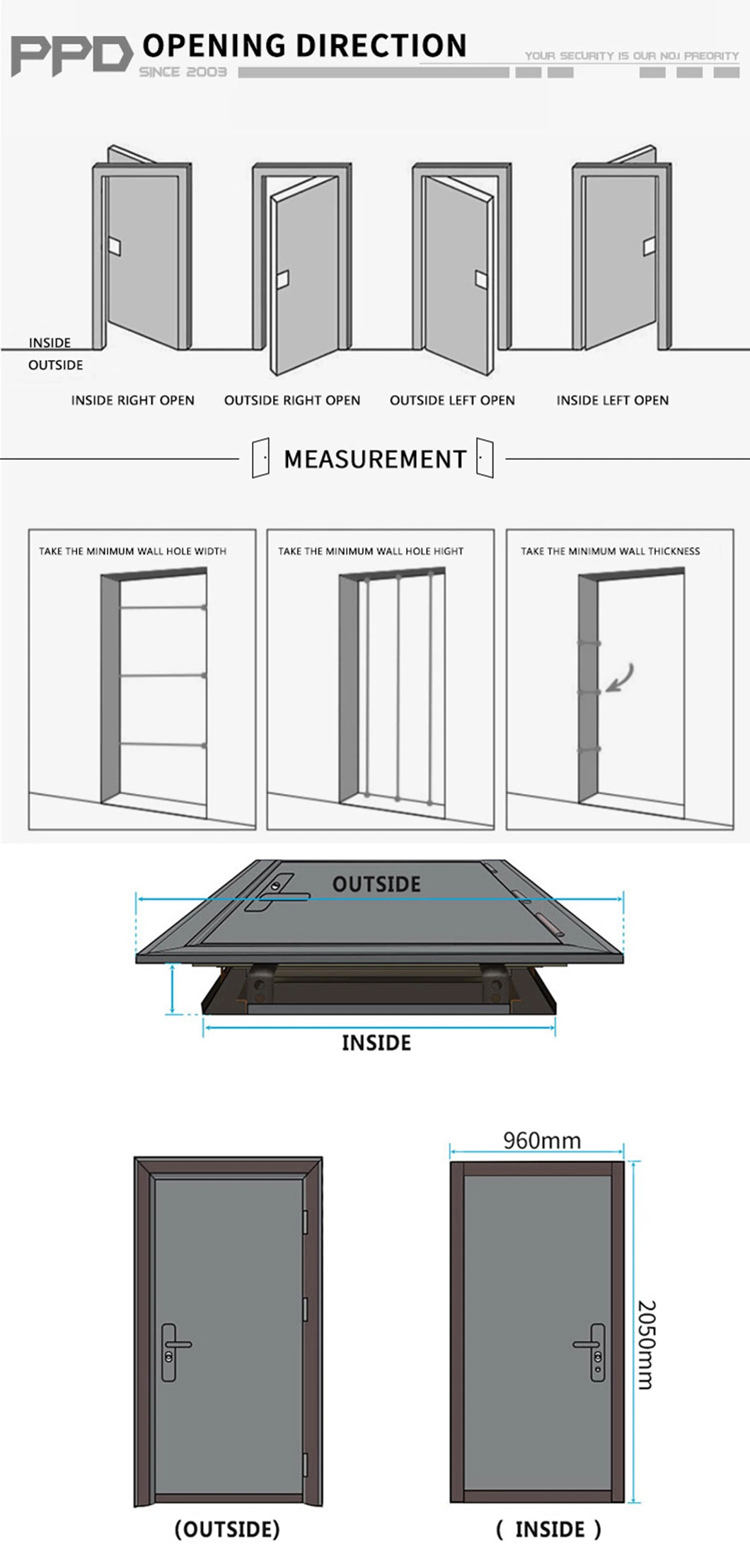 Modern Exterior Security Steel Main Door Front Metal Door for Apartment