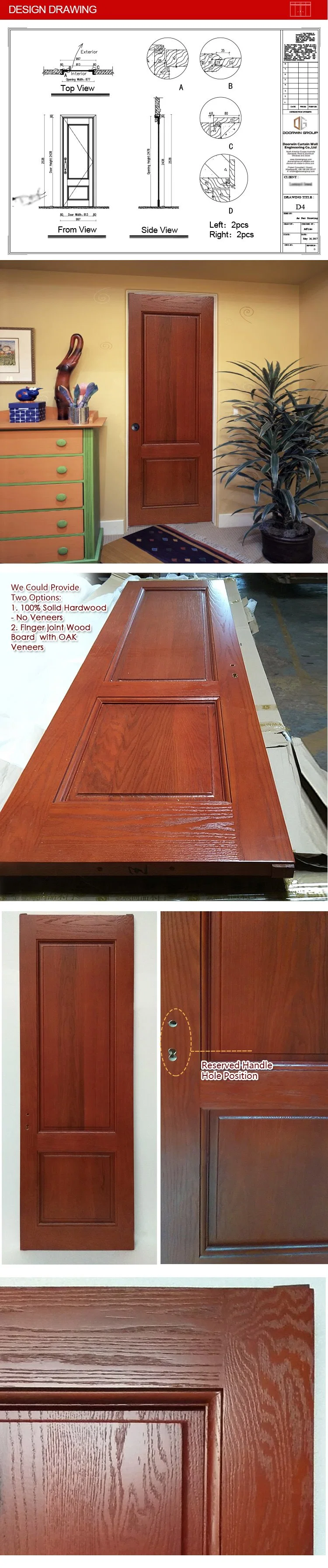 Red Oak Wood Copper Nail Front Entrance Door with Arched Top